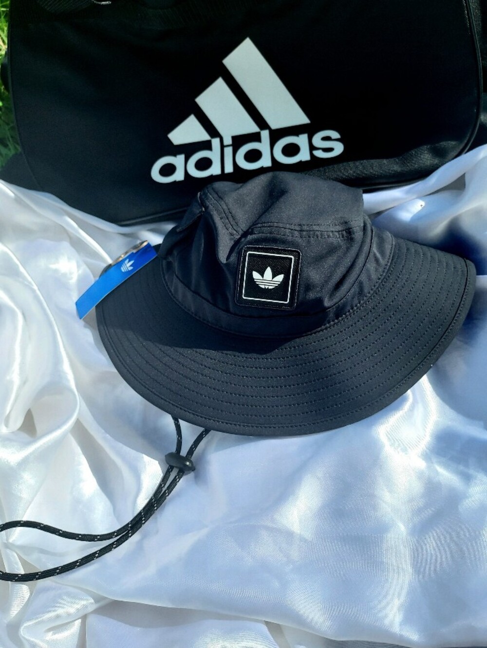 adidas Black Trefoil Bucket Hat with Chin Strap
